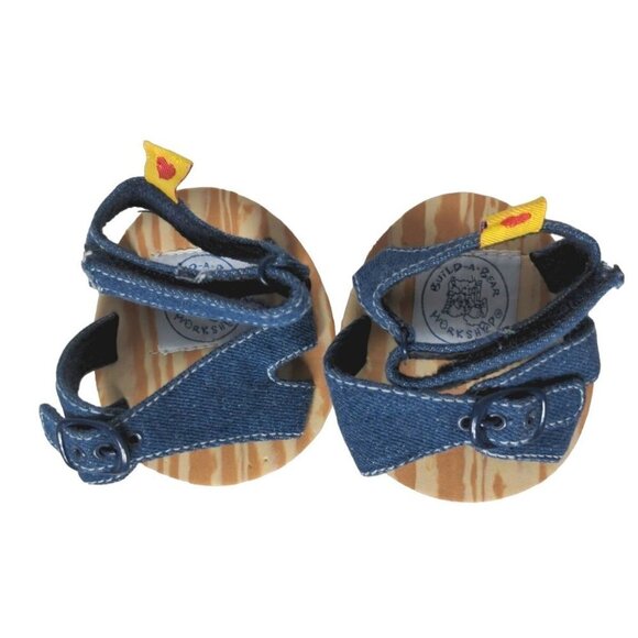 Build A Bear Workshop Blue Denim Sandals Open Toe Buckle Outfit Accessory BAB - Picture 1 of 2